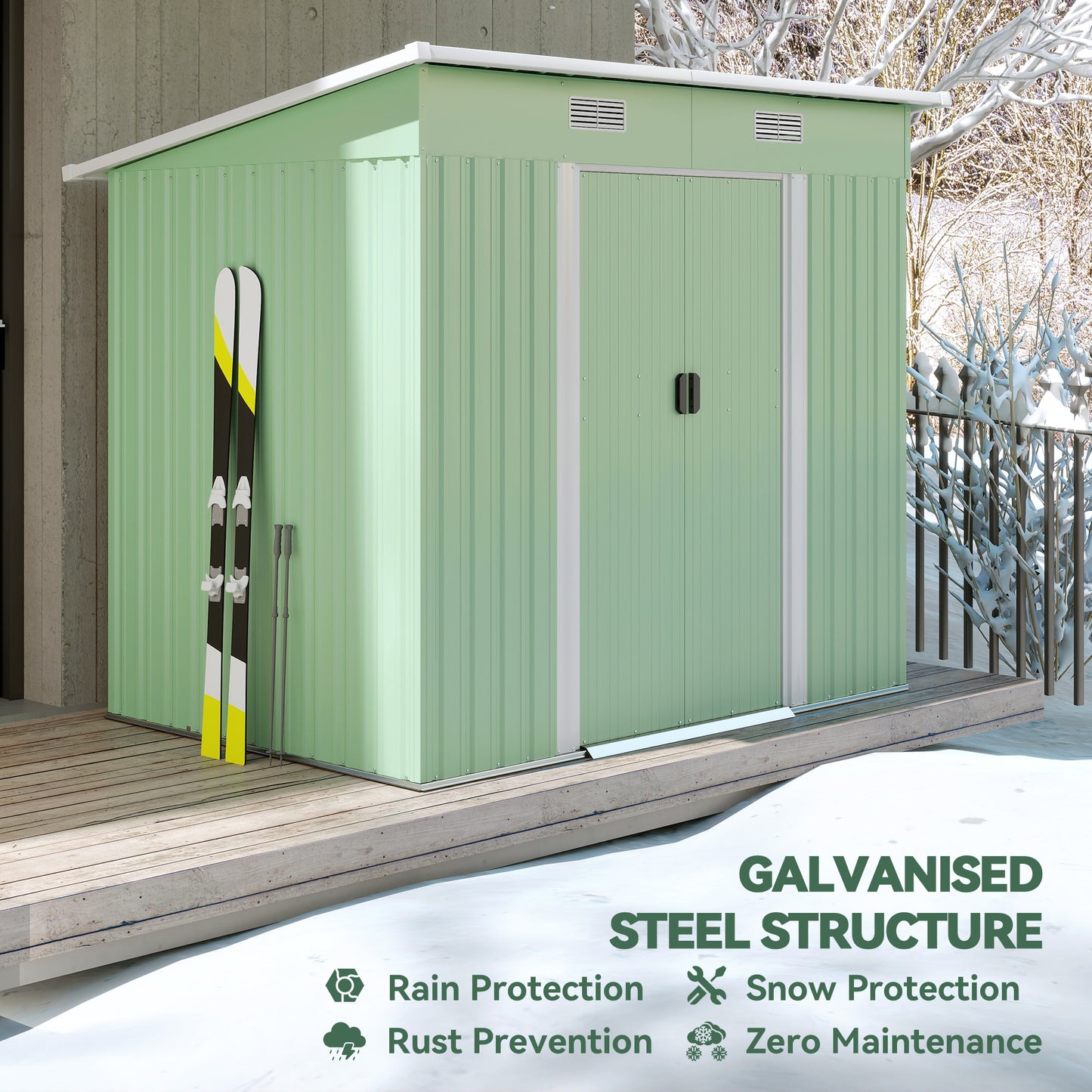 7 x 4ft Outdoor Garden Metal Storage Shed, Tool Storage Box for Backyard, Patio and Lawn, Light Green