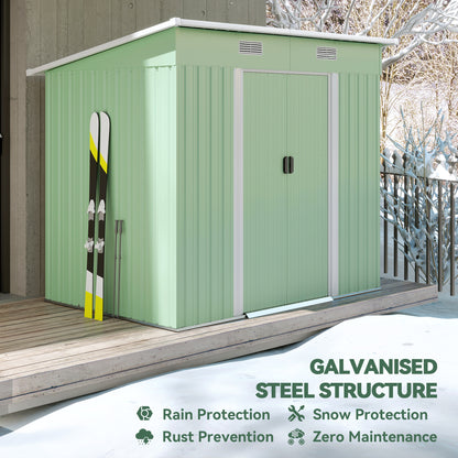 7 x 4ft Outdoor Garden Metal Storage Shed, Tool Storage Box for Backyard, Patio and Lawn, Light Green
