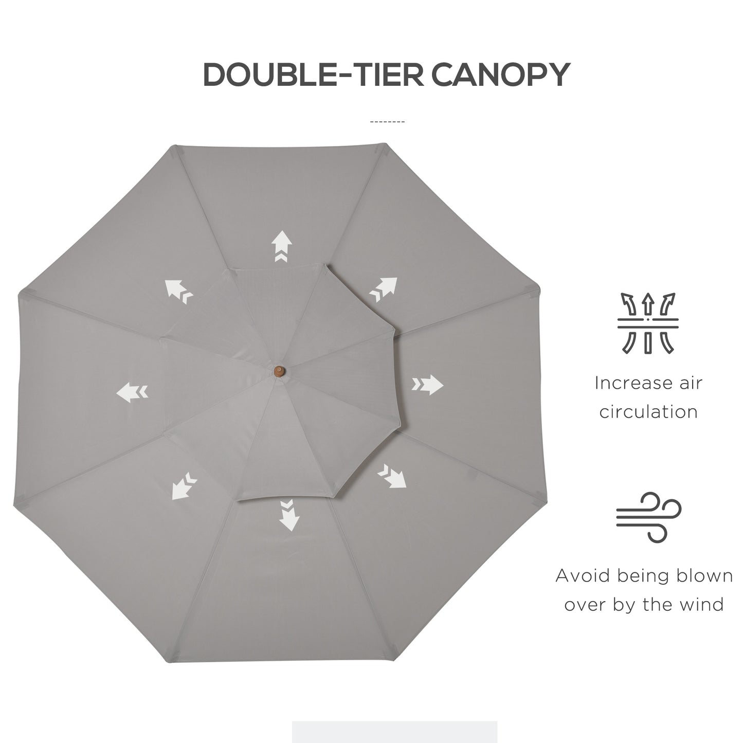 2.7m Elegant Wooden Frame Parasol Umbrella - Grey