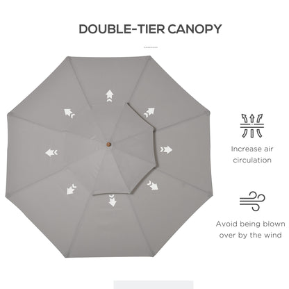 2.7m Elegant Wooden Frame Parasol Umbrella - Grey