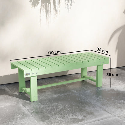 Wooden Garden Bench, Backless Outdoor Loveseat with Slatted Seat, Light Green