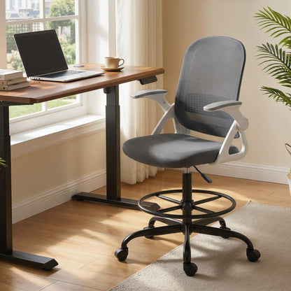 Painting Chair, Mesh Computer Desk Chair with Flip-up Armrests, Grey