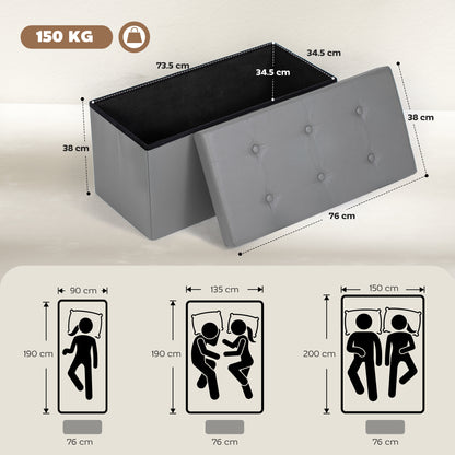 Storage Ottoman Bench, 89L PU Leather Folding Foot Rest Stool, End of Bed Bench, Easy Assembly, for Living Room, Bedroom
