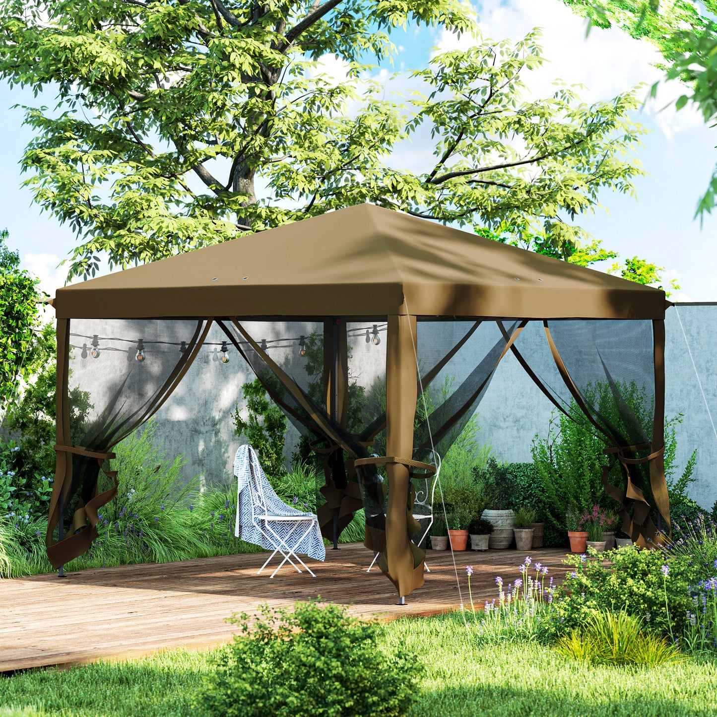 3 x 3 m Pop Up Gazebo, 420D Garden Tent Canopy with Removable Mesh Sidewall Netting, Carry Bag for Garden Patio Outdoor