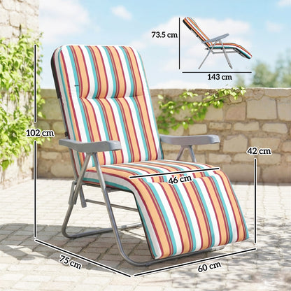 Set of 2 Foldable Patio Sun Lounger with Adjustable Backrest and Cushion, Multicoloured