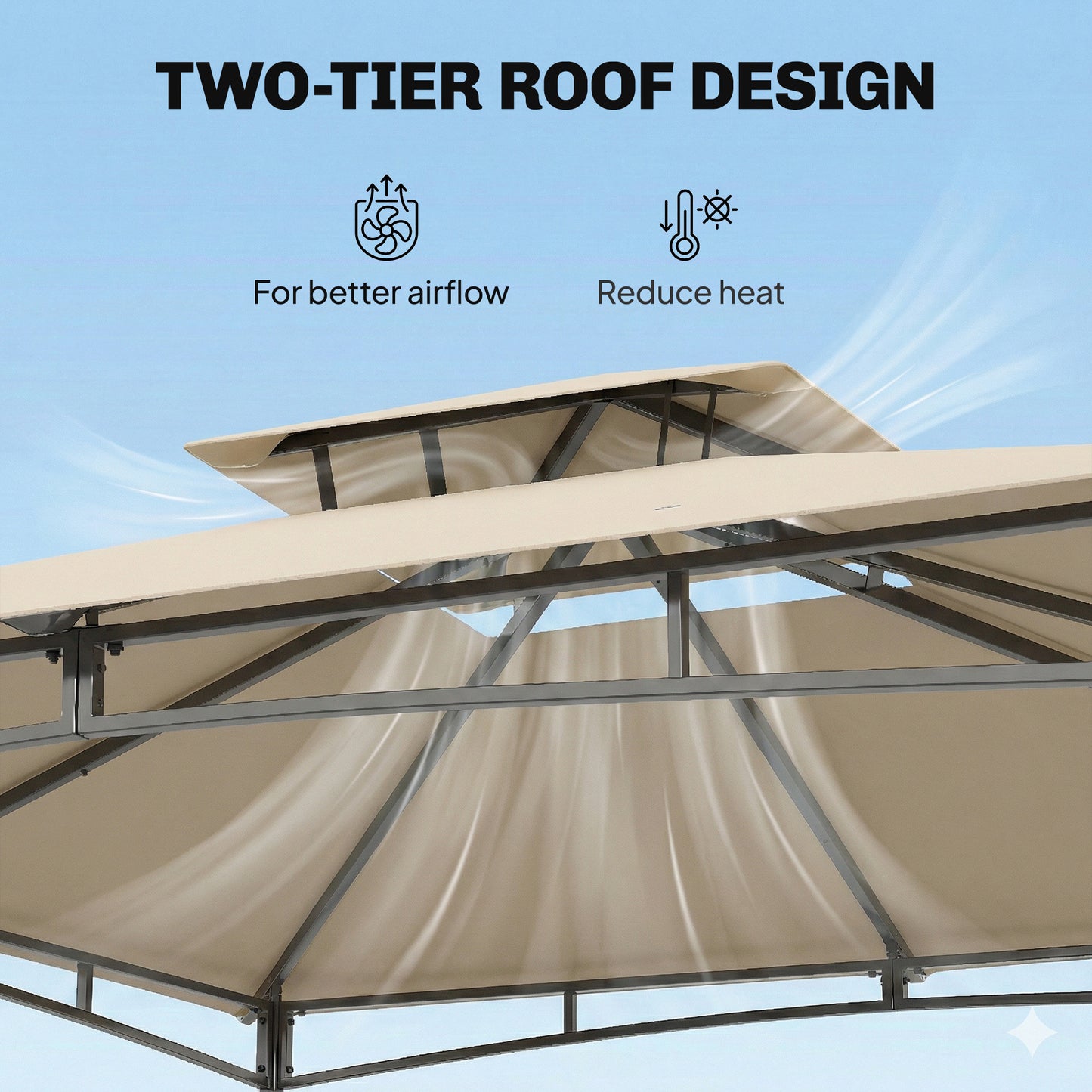 3 x 3 m Gazebo, Garden Gazebo with 2-Tier Roof, Metal Frame, Khaki