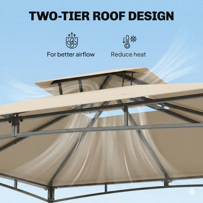 3 x 3 m Gazebo, Garden Gazebo with 2-Tier Roof, Metal Frame, Khaki