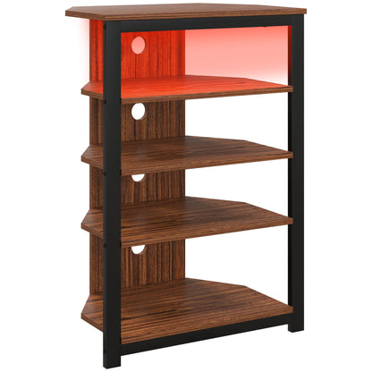 4-Tier Corner TV Stand with Storage, LED Lights, Cable Management, Small Entertainment Centre for TVs up to 29"