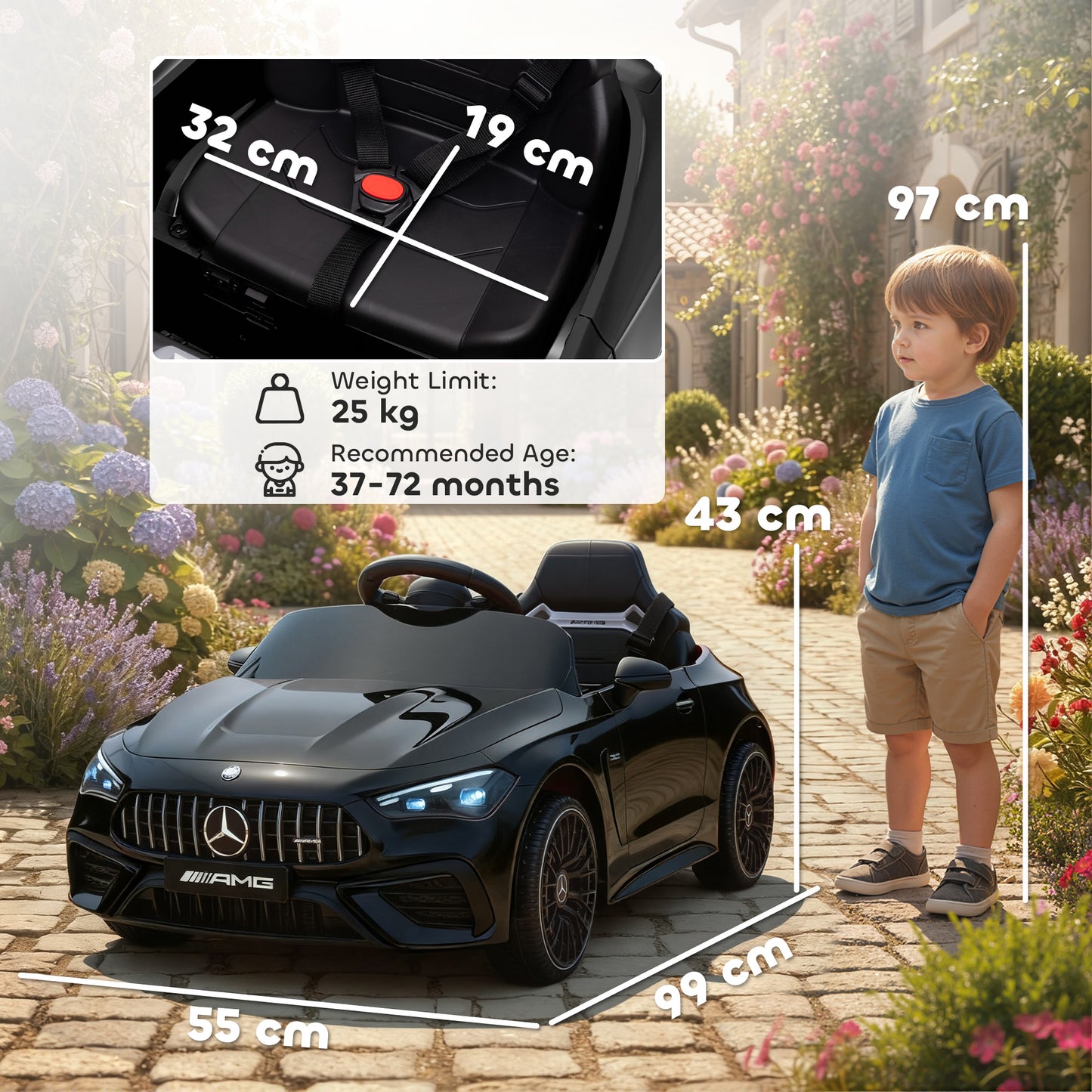Licensed Mercedes AMG Kids Electric Car, 12V Ride On Car with Dual Motors, Remote Control for 3-6 Years, Black