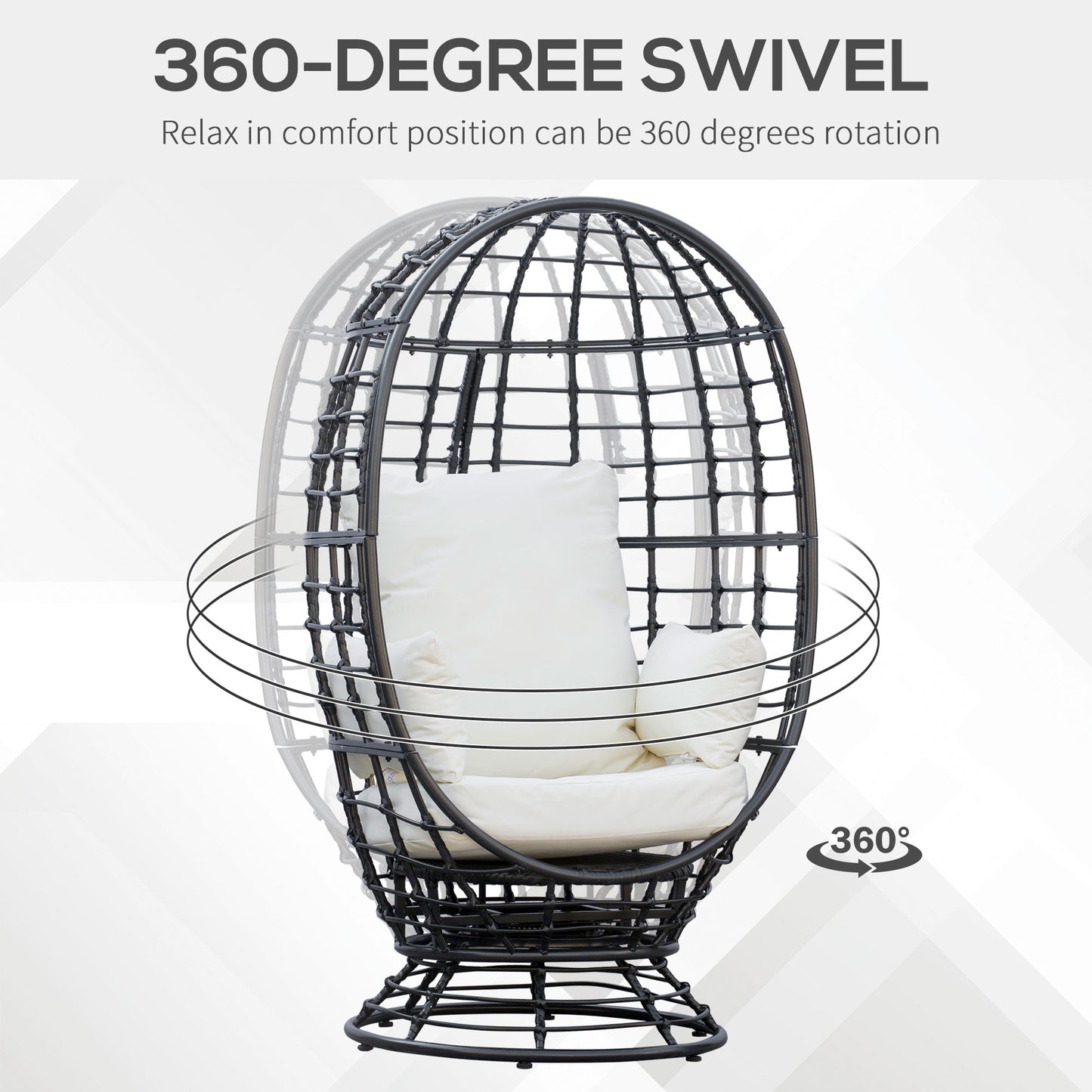 360° Swivel Egg Chair, Garden Rattan Swivel Chair with Thickened Cushion and Pillow, 150 KG Capacity for Indoor Outdoor