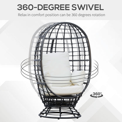 360° Swivel Egg Chair, Garden Rattan Swivel Chair with Thickened Cushion and Pillow, 150 KG Capacity for Indoor Outdoor