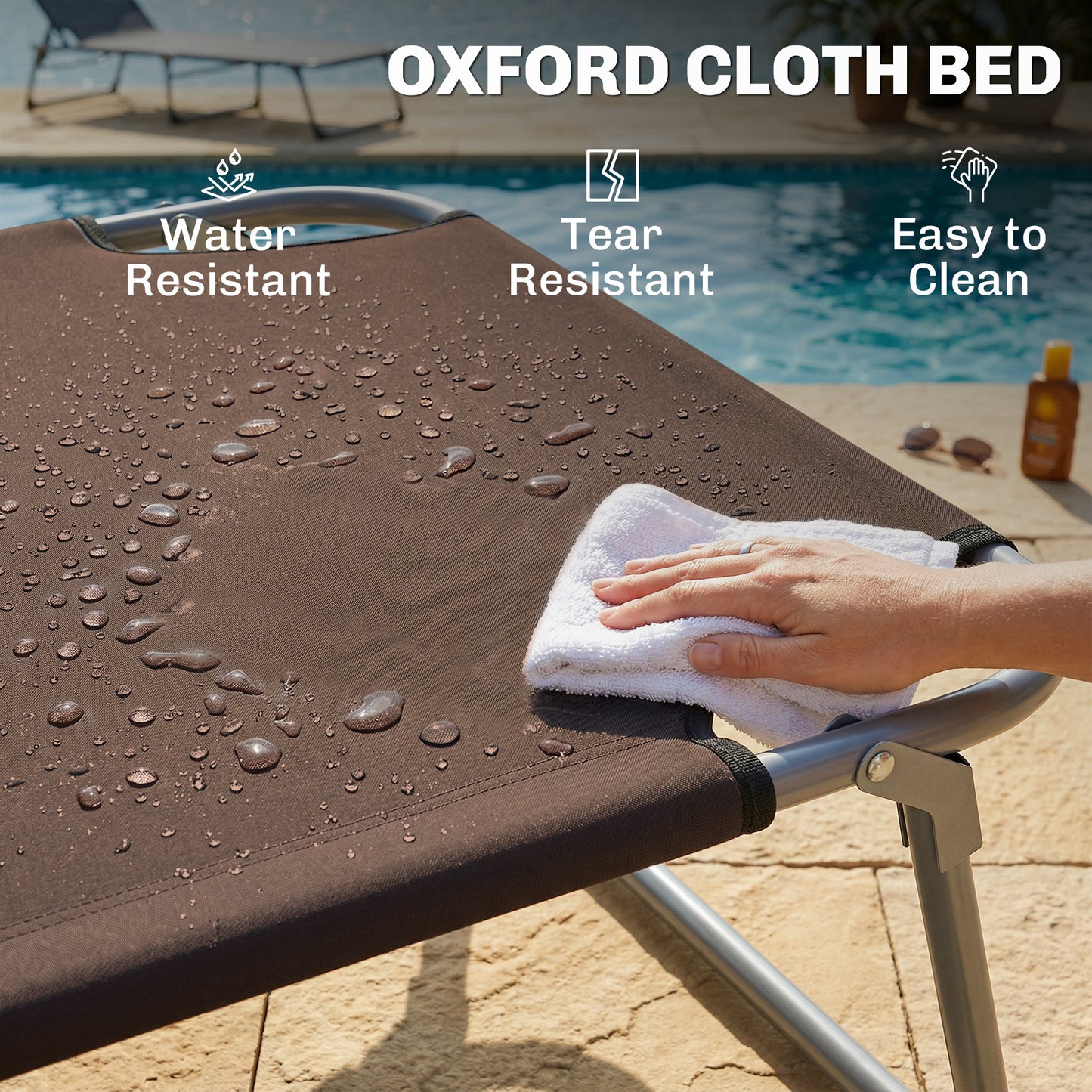 Folding Sun Lounger with Canopy, Reclining Sunbed with 4-Position Adjustable Backrest, 600D Oxford Cloth