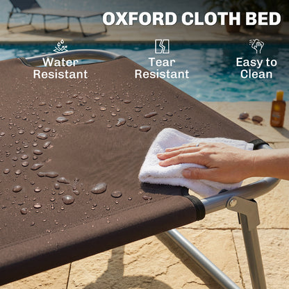 Folding Sun Lounger with Canopy, Reclining Sunbed with 4-Position Adjustable Backrest, 600D Oxford Cloth