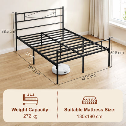 4ft6 Double Bed Frame with Headboard and Footboard, Metal Platform Bed Frame with 32 cm Underbed Storage, Black