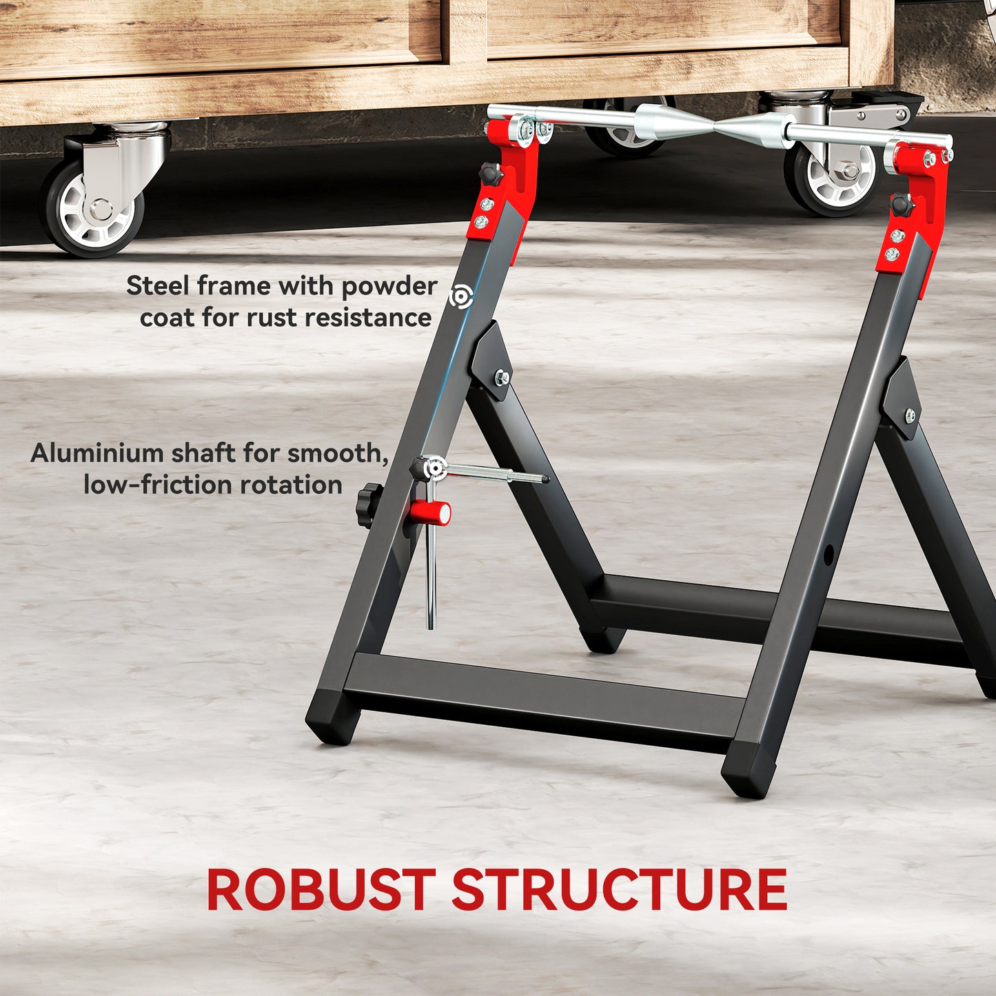 Foldable Motorcycle Wheel Balancer Truing Stand with Spoke Wrench, Steel Bike Tyre Rim Balancing Stand with Aluminium Shaft