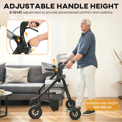 Rollator Walker Wheelchair, with Seat - Grey