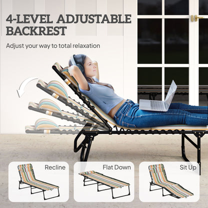 Folding Sun Lounger Beach Chaise Chair Garden Reclining Cot Camping Recliner with 4 Position Adjustable Multicolored