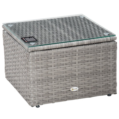 3 Pieces Outdoor PE Rattan Sofa Set, Patio Wicker Conversation Chaise Lounge Furniture w/ Tempered Glass Table-top & Soft Pad
