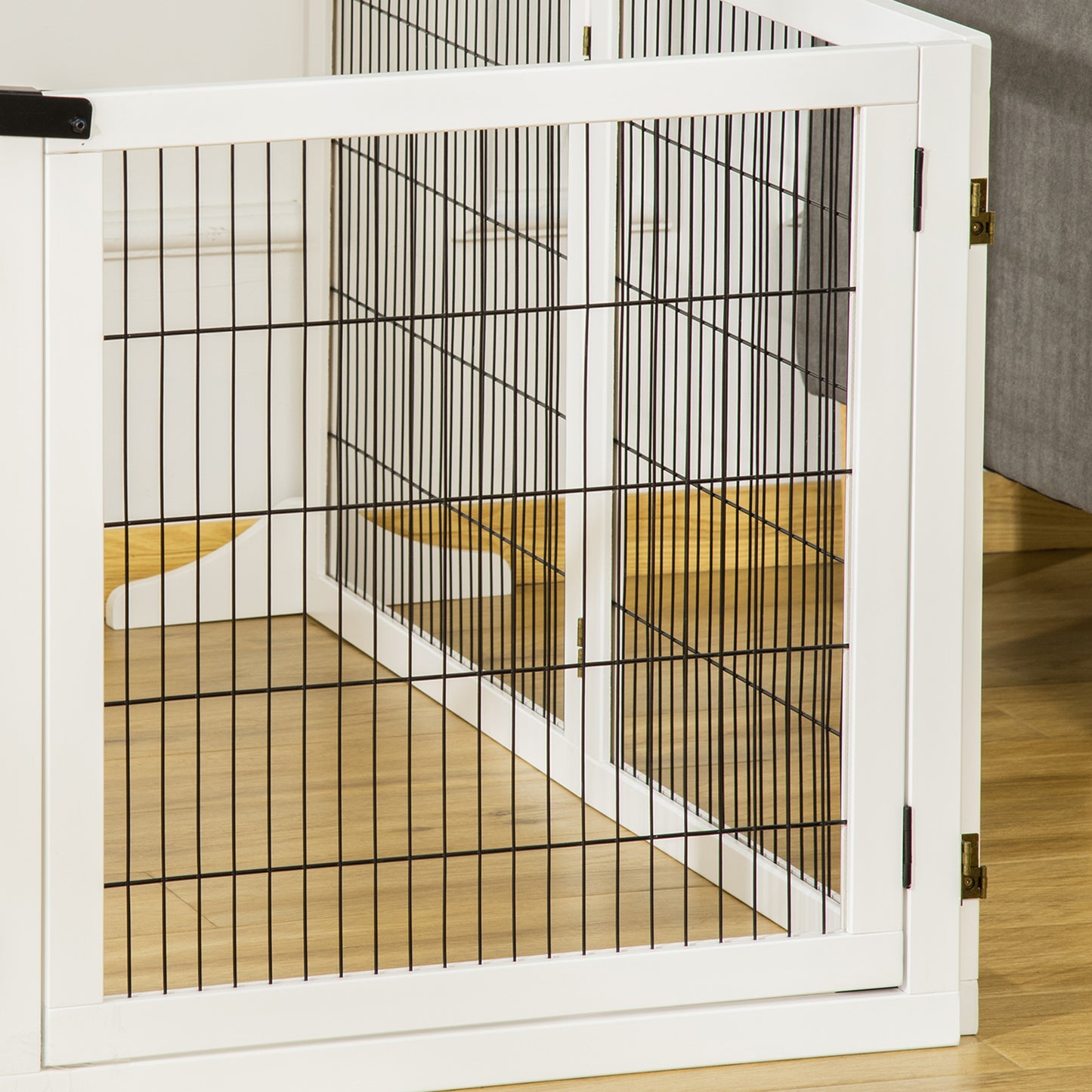Wooden Pet Gate, Freestanding Dog Safety Barrier with 2 Support Feet, White