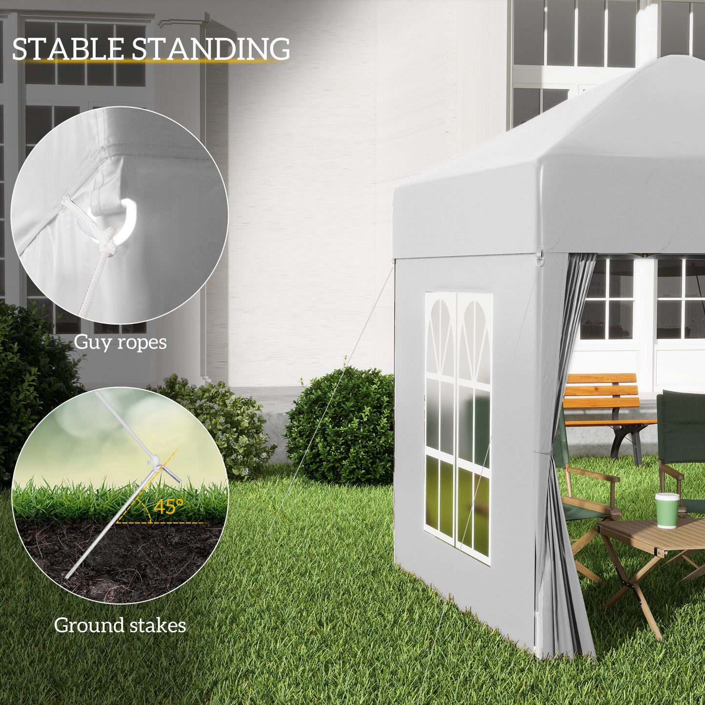 2 x 2 m Garden Pop Up Gazebo, Wedding Party Tent Marquee, Water Resistant Awning Canopy with Sidewalls, Windows, Carry Bag