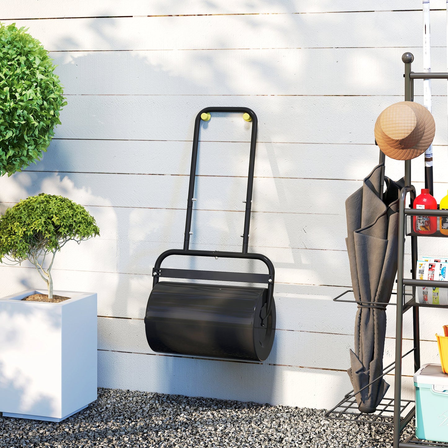 38L Fillable Cylinder Steel Lawn Roller - Black