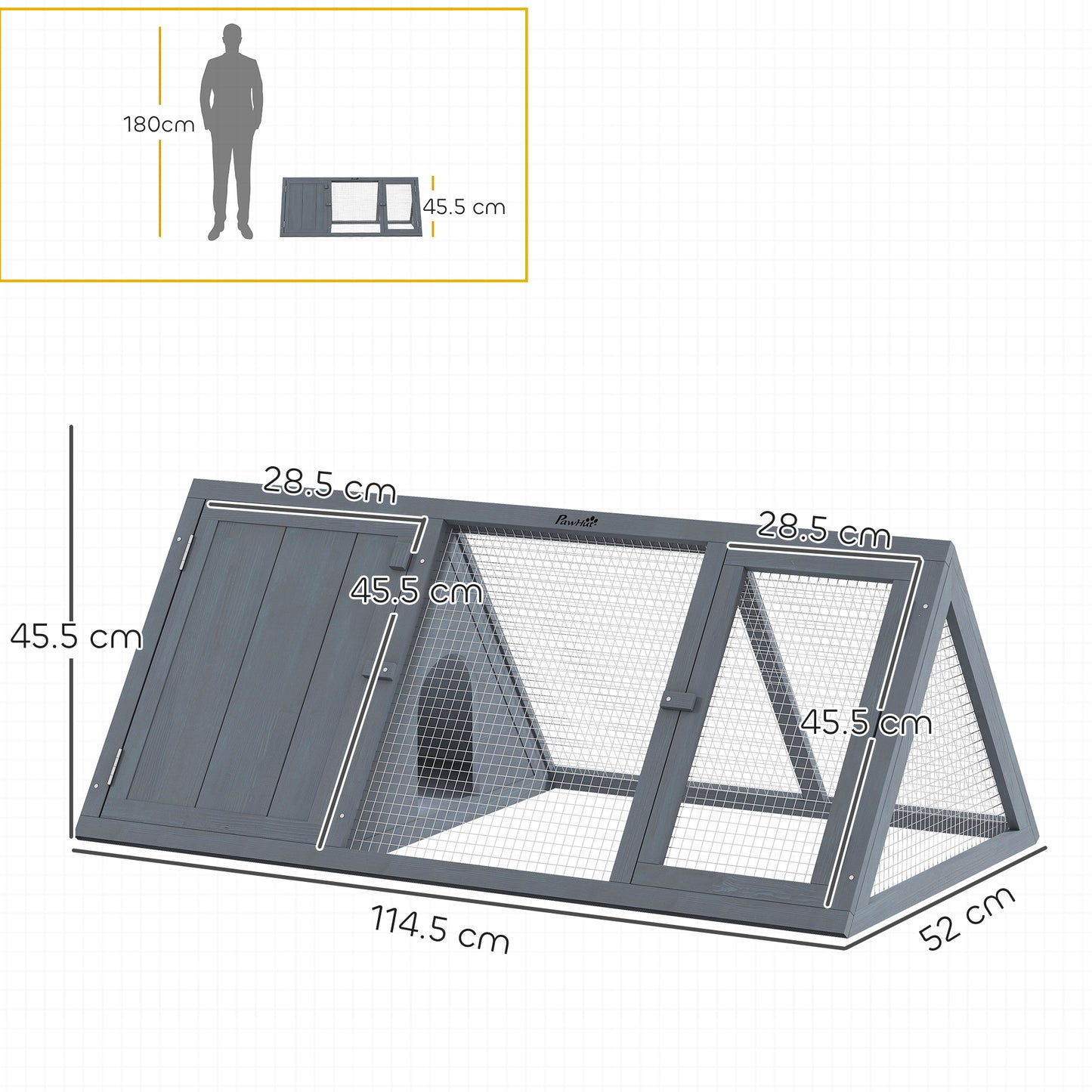 Rabbit Hutch, Wooden Guinea Pig Hutch with Run and Doors, Outdoor Triangle Bunny House for Rabbits,Duck and Chicken