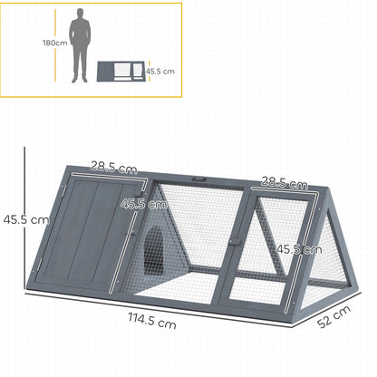 Rabbit Hutch, Wooden Guinea Pig Hutch with Run and Doors, Outdoor Triangle Bunny House for Rabbits,Duck and Chicken