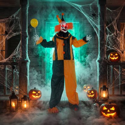 190cm Life Size Animated Clown Halloween Decoration, Scary Halloween Animatronics Decor with Sound Touch Activated