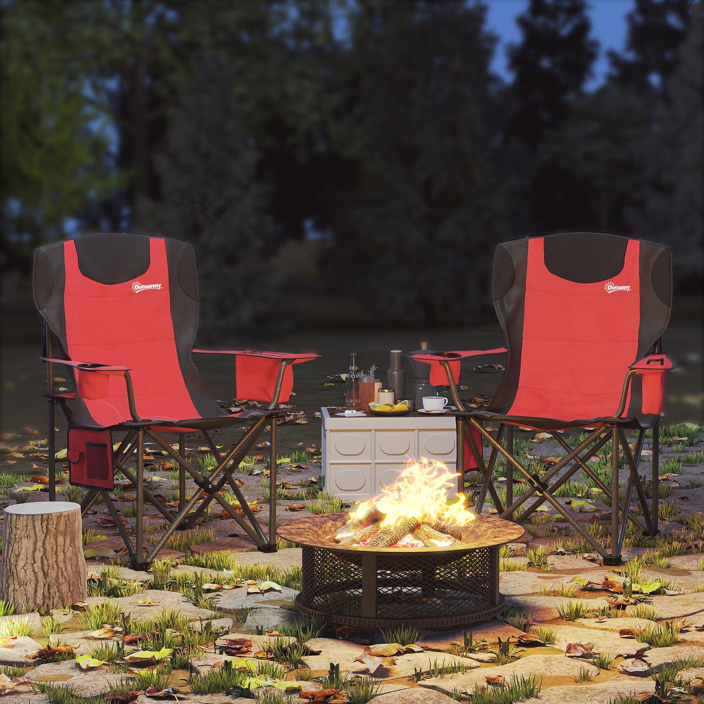 Set of 2 Folding Camping Chairs, Padded Camping Chairs with Adjustable Armrests