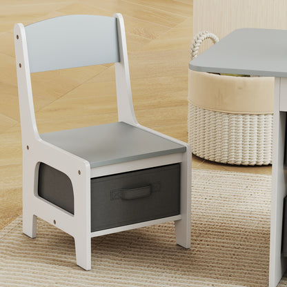 Kids Table and Chair Set, Toddler Table and 2 Chairs Set with 6 Removable Drawers, for Boys Girls Ages 3-8, Light Grey