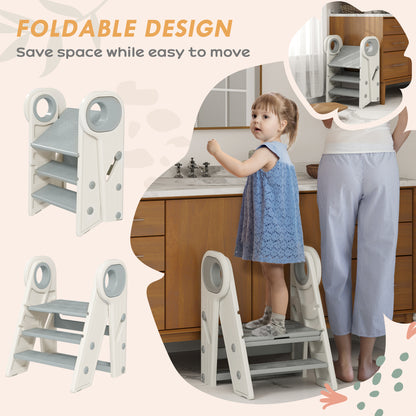 Foldable and Adjustable Kids Step Stool with Handle, Non-Slip, Grey