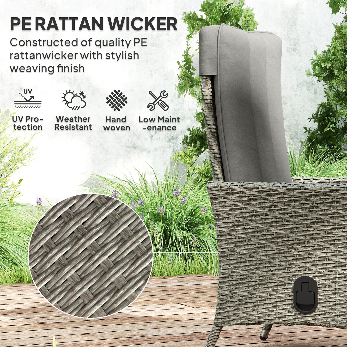 105°-150° Reclining Rattan Chair - Grey