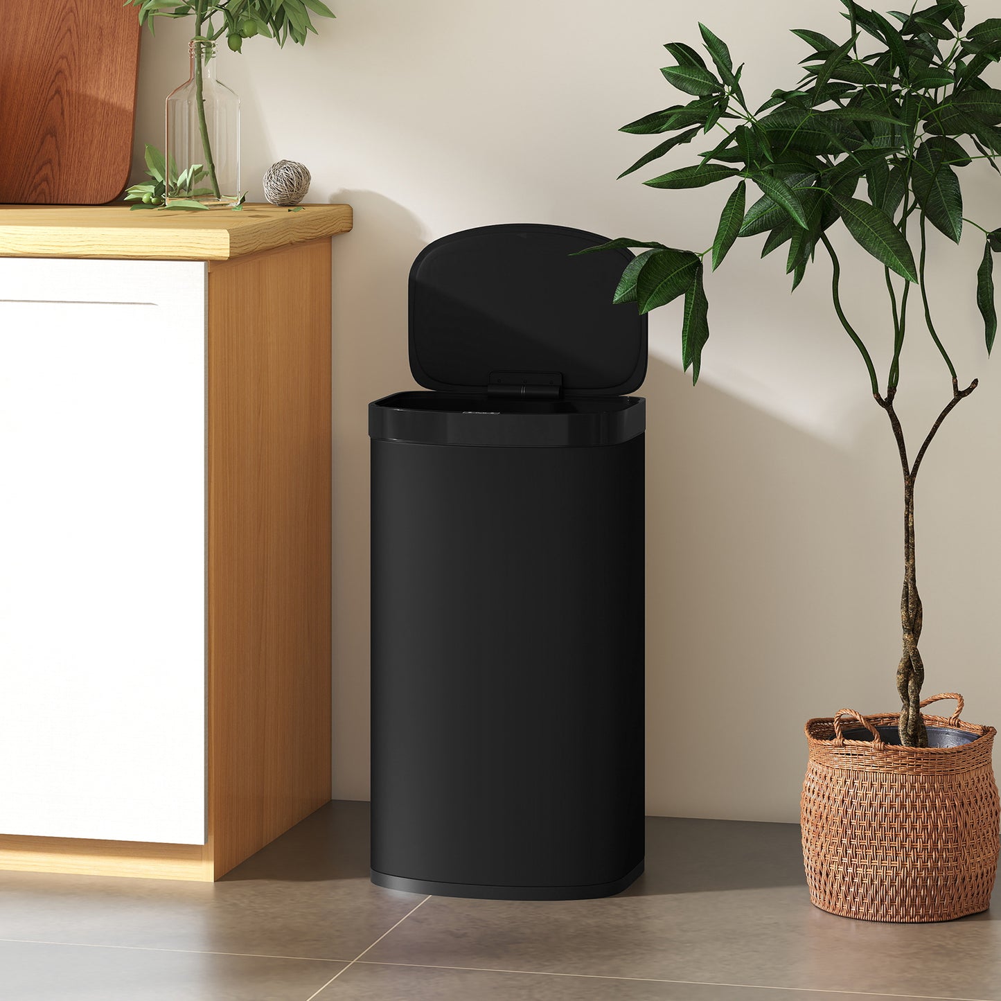 55L Sensor Bin with Soft-Close Lid, Automatic Touchless Motion Sensor Kitchen Bin with Fingerprint Resistant Stainless Steel
