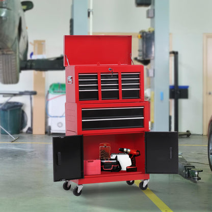 Tool Chest, Metal Tool Cabinet on Wheels with 6 Drawers, Pegboard, Top Chest and Roller Cabinet Combo, 61.6 x 33 x 108cm