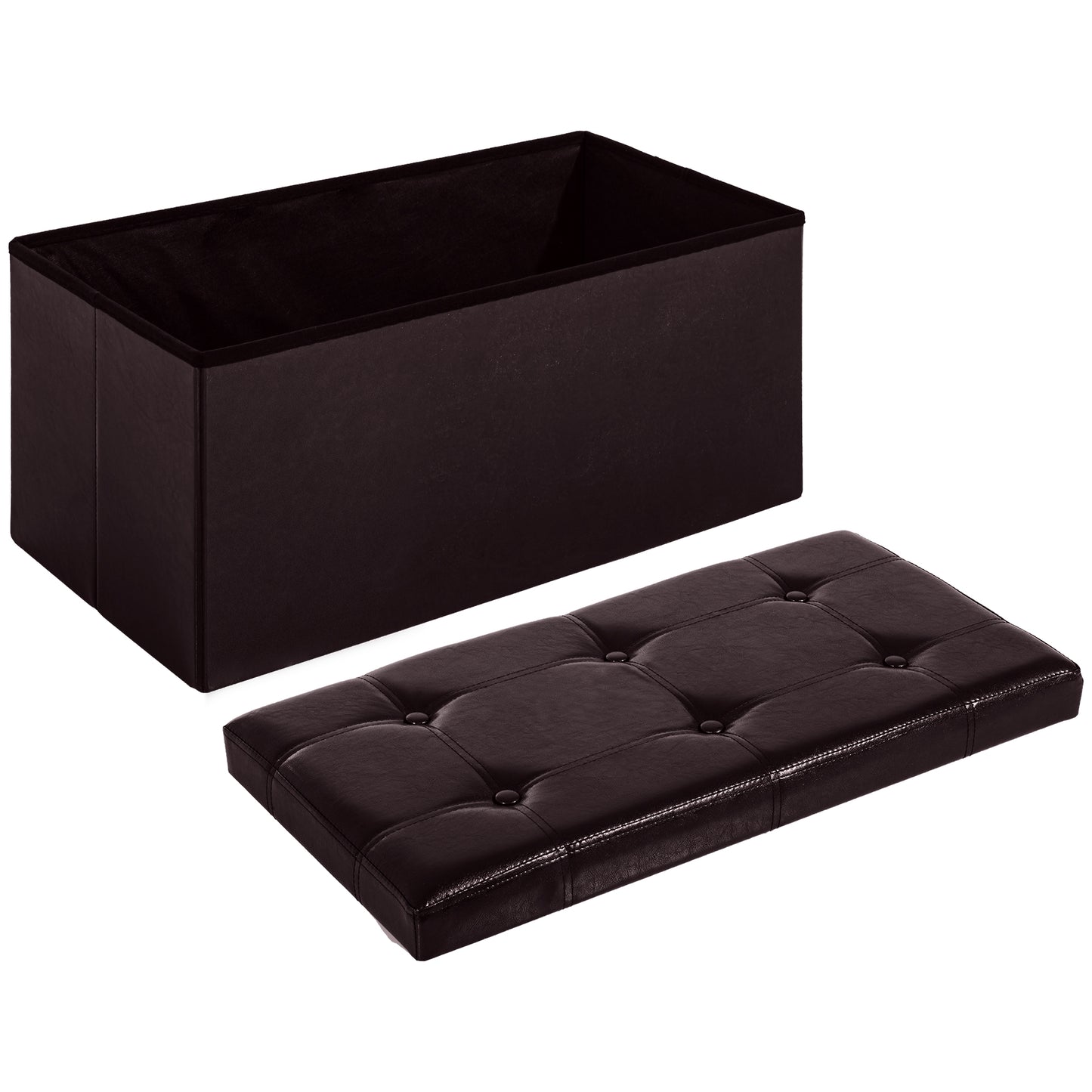 Folding Faux Leather Storage Cube Ottoman Bench Seat PU Rectangular Footrest Stool Box (Brown)