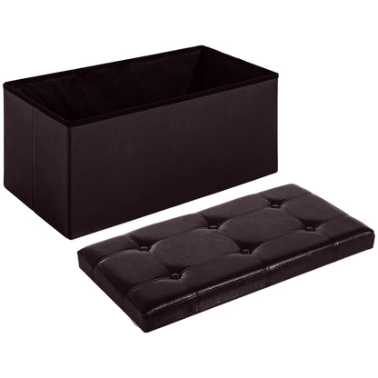 Folding Faux Leather Storage Cube Ottoman Bench Seat PU Rectangular Footrest Stool Box (Brown)