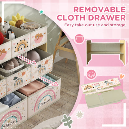 3-Tier Kids Storage Unit with 9 Non-Woven Fabric Boxes for Toys, Books, for Bedroom, Nursery, Yellow