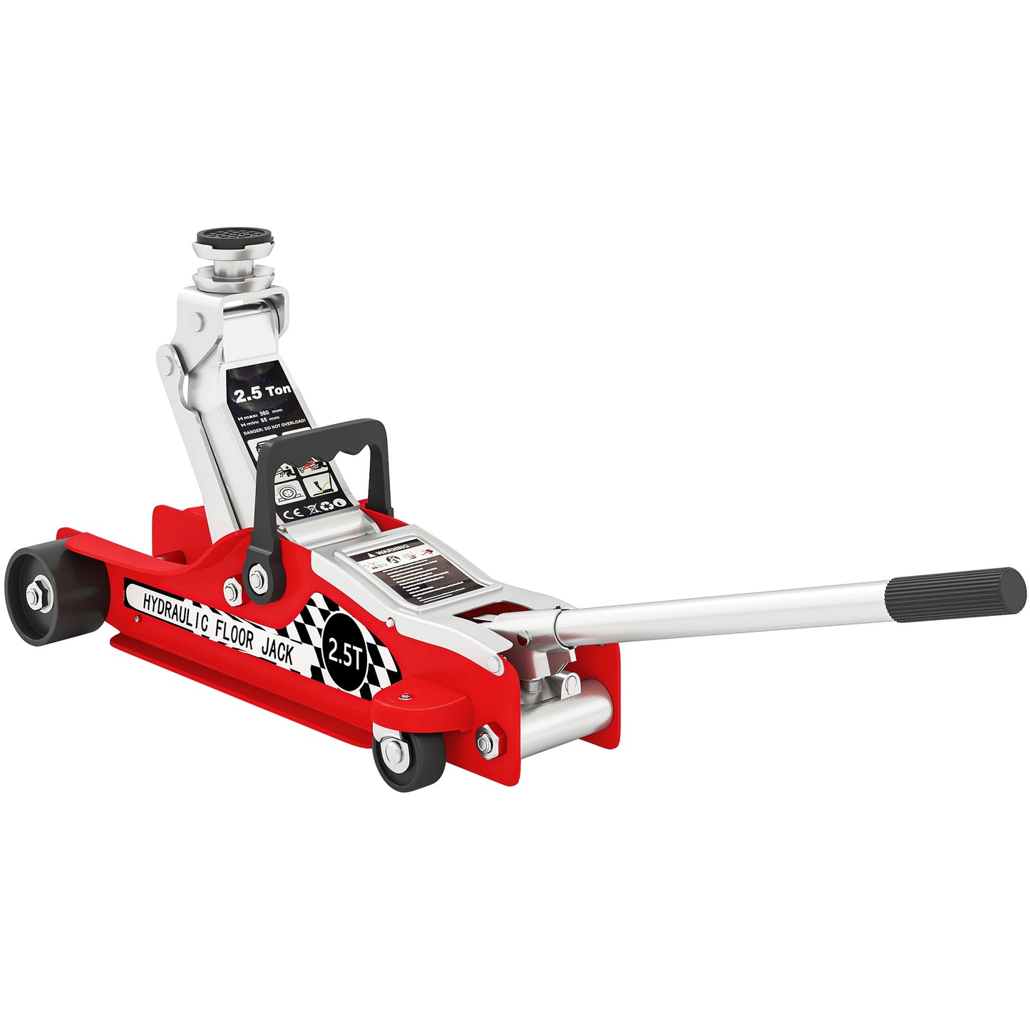 Hydraulic Low Profile Floor Jack, 2.5 Tonne Heavy Duty Steel Trolley Car Jack Lift with 80-360 mm Lifting Range, Wheels