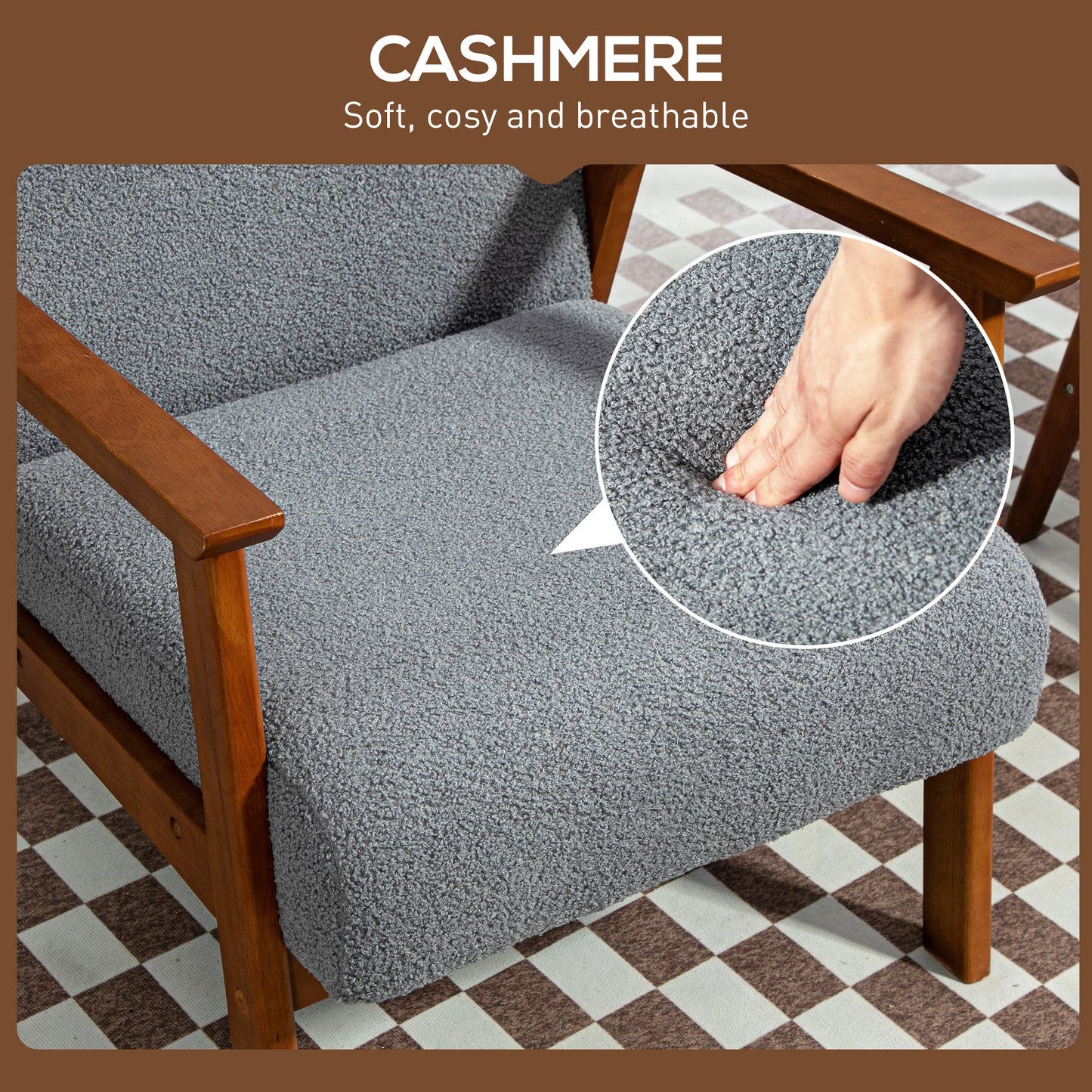 Armchair with Wide Seat, Boucle Accent Chair, Thick Padded Occasional Chair