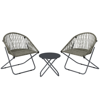 Patio Bistro Set, Folding Patio Furniture Set with 2 Chairs and Table, Grey