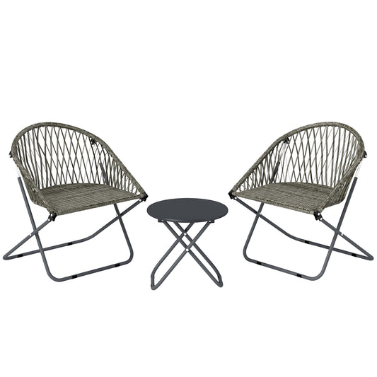 Patio Bistro Set, Folding Patio Furniture Set with 2 Chairs and Table, Grey