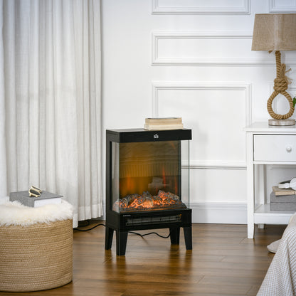 180° Charming Electric Fireplace Heater, Quiet Freestanding Stove with LED Flame Effect, 3-Sided Tempered Glass Panels