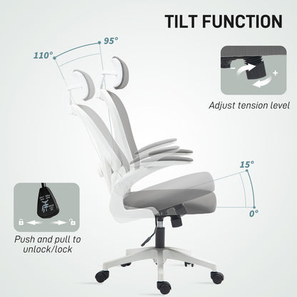 Executive Office Chair, Ergonomic Mesh High Back Desk Chair with Flip-up Armrest, Rotatable Headrest