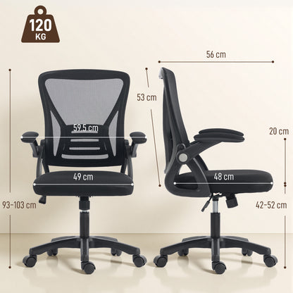 Office Chair, Mesh Desk Chair with Flip-up Armrests, Lumbar Support, Adjustable Height, Black