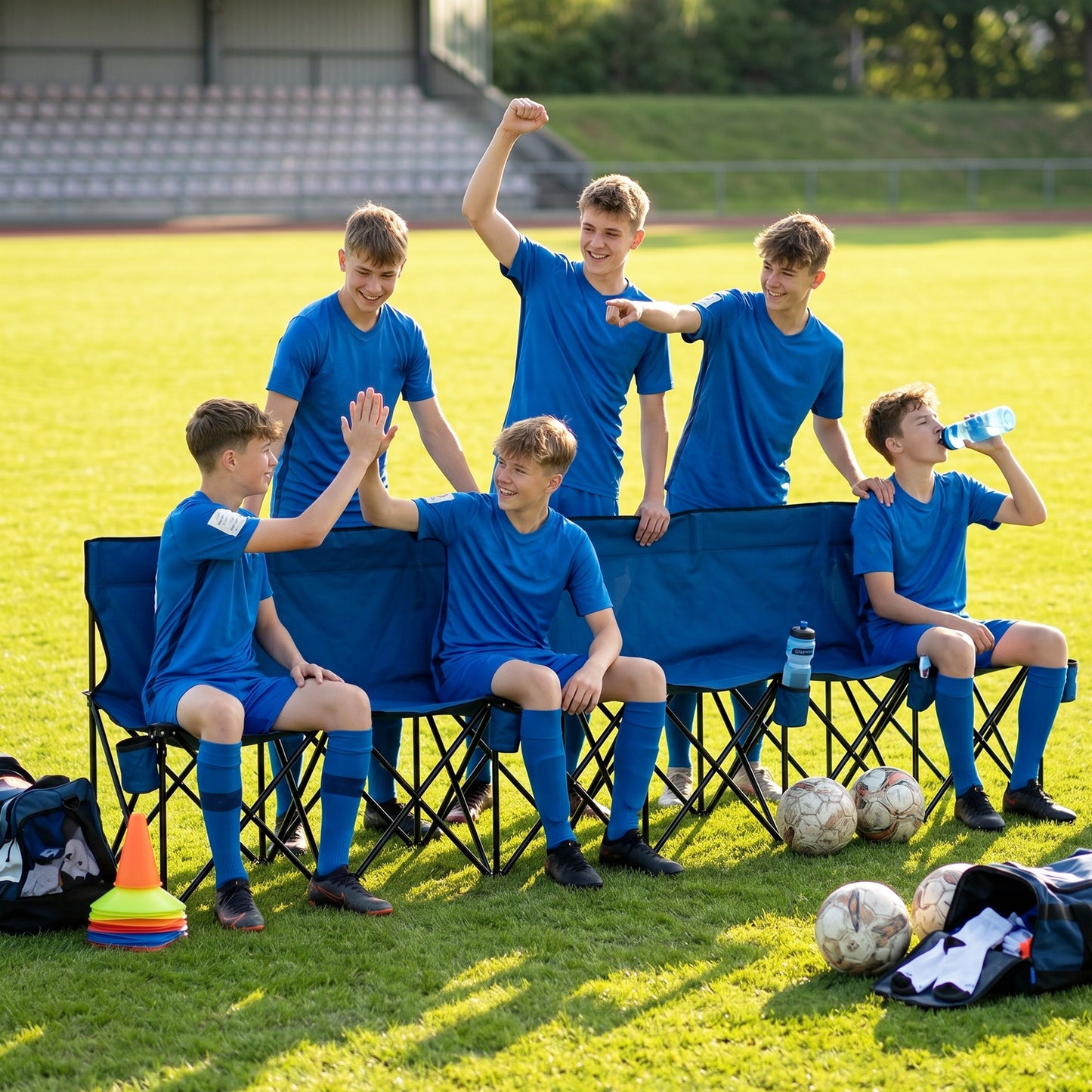 6 Seater Folding Camping Chair with Cup Holder & Carry Bag - Blue