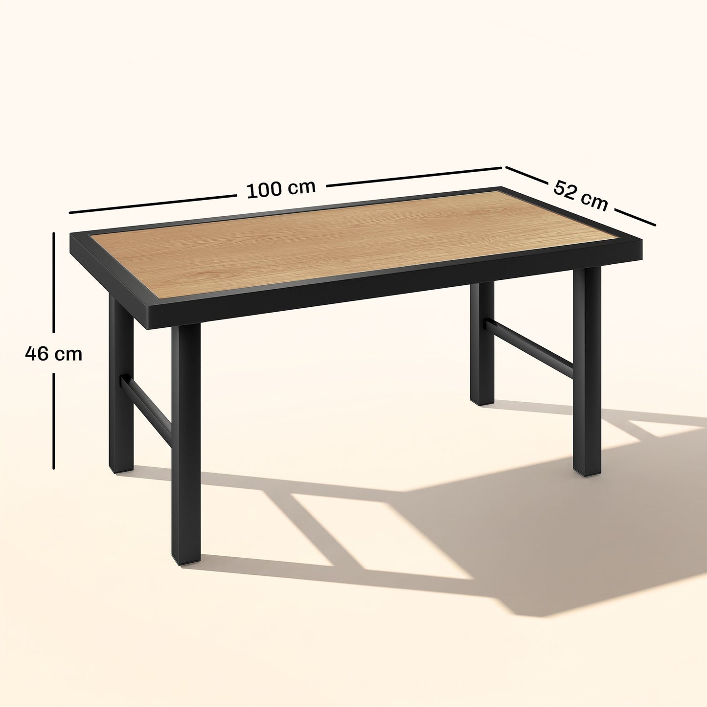 Metal Garden Coffee Table, Outdoor Side Table with SPC Woodgrain Tabletop for Outside, Garden, Balcony, Porch