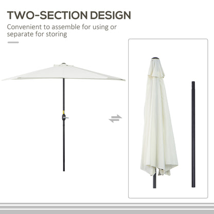 2.7m Garden Half Parasol, Outdoor Balcony Umbrella with 5 Steel Ribs, Patio Sun Shade, Cream White