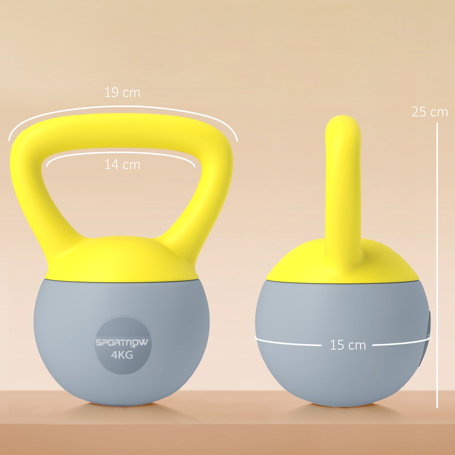 4KG Soft Kettlebell, Kettle Bell with Non-Slip Handle for Home Gym, Weight Lifting, Strength Training, Yellow/Grey