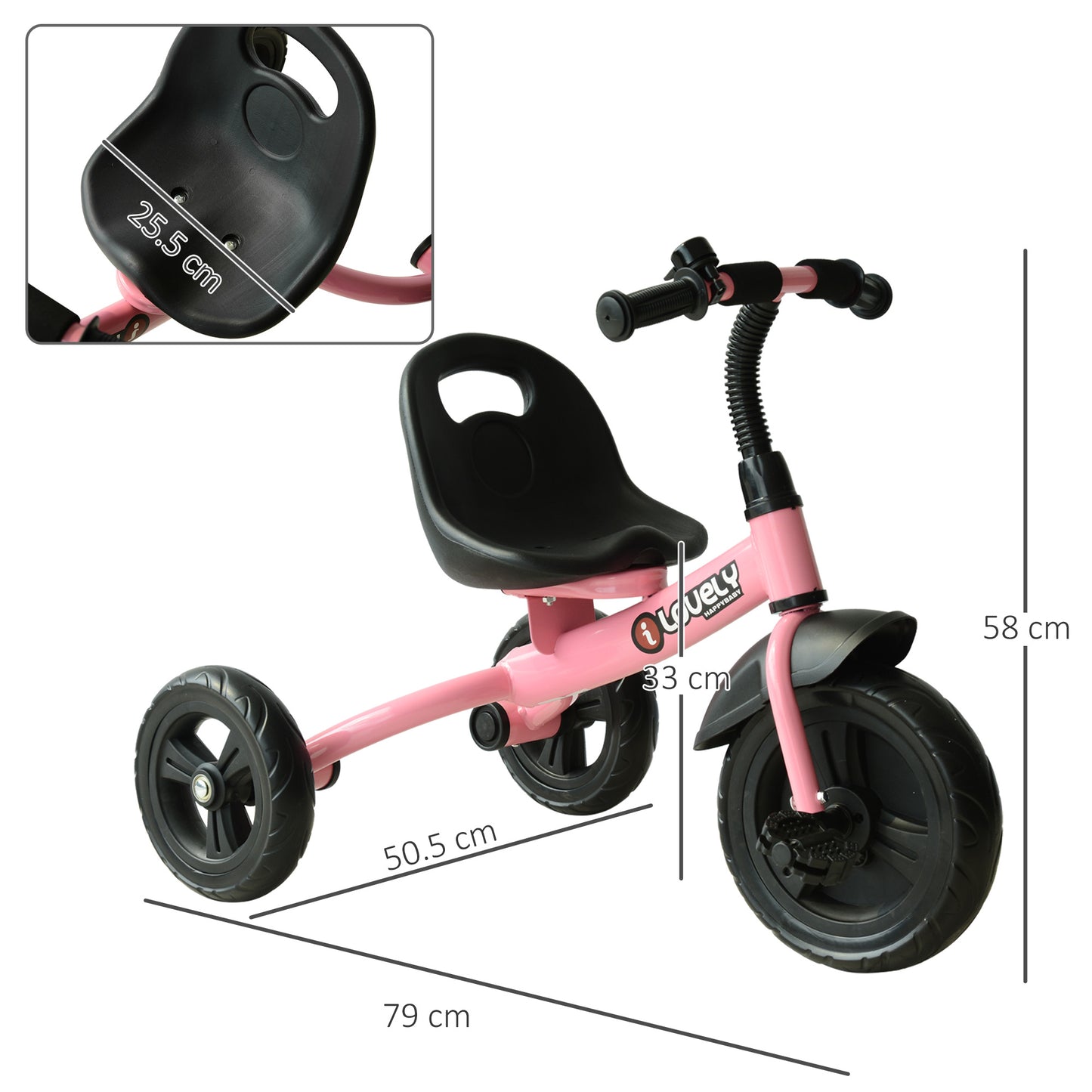 Baby Trike, Toddler Tricycle with Adjustable Seat, Children Ride on Toys 3 Wheels Bike with Bell for Kids 1.5-4 Years, Pink
