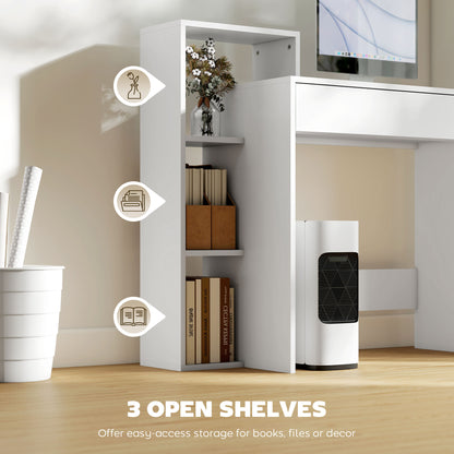 Desk with Storage, Computer Desk with 3 Open Shelves and Drawer, Workstation, Computer Table, White